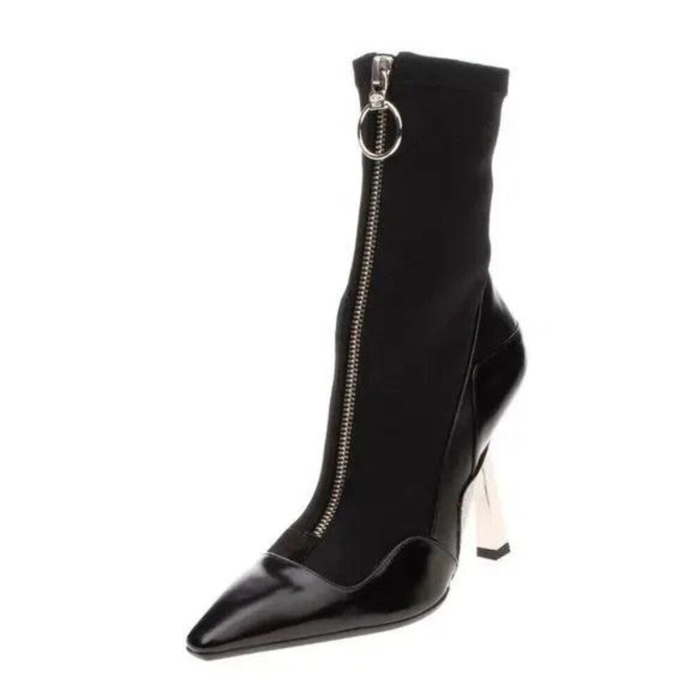 Versace Black Leather Ankle Sock Boots EU 38/US8 New with Box